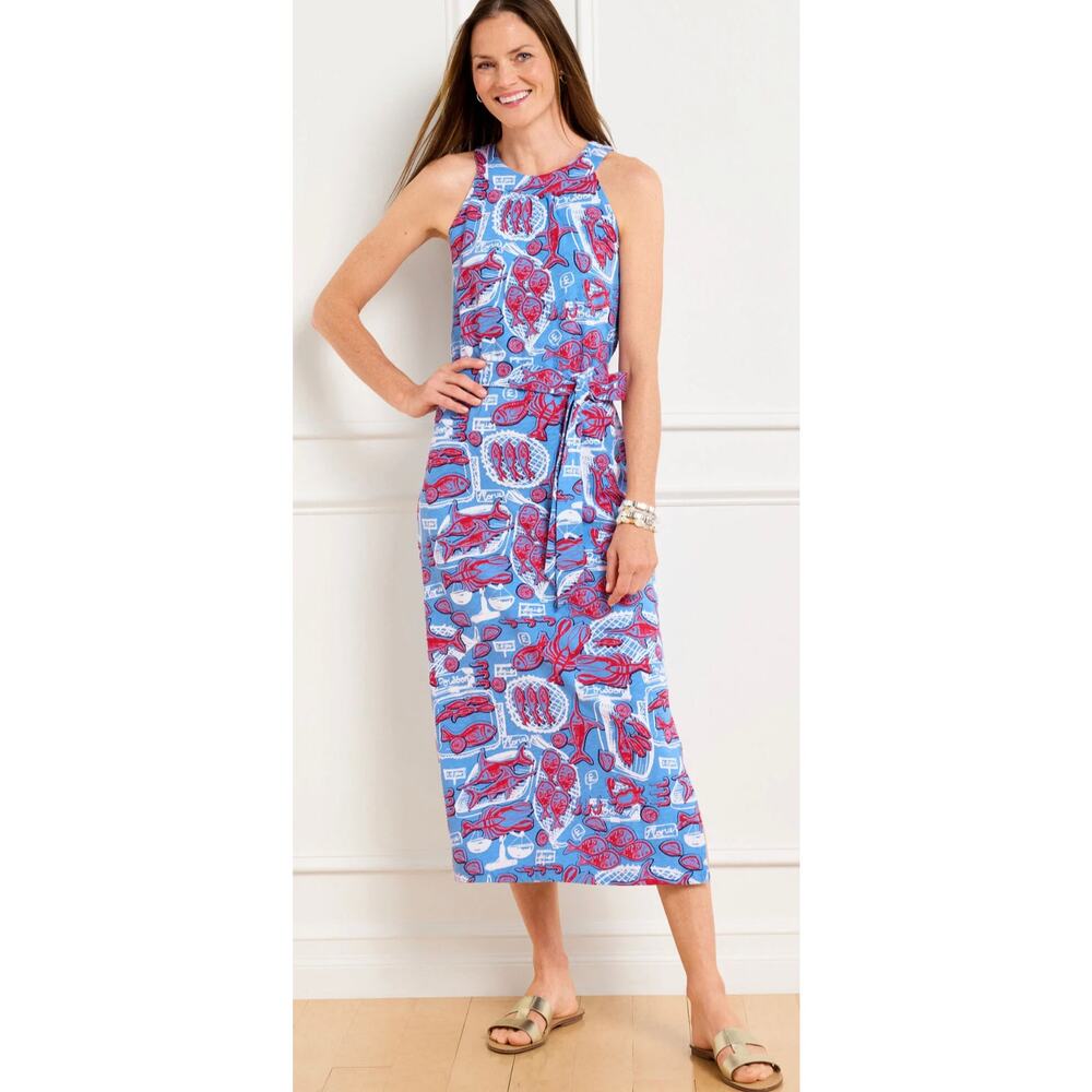 Talbots Womens Large Nantucket Slub Halter MIDI Dress - FISH MARKET Halter Shift